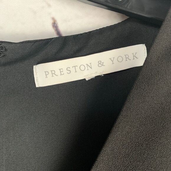 Preston & York Black V-Neck Tie Waist Wide Leg Jumpsuit Size 14 Flutter Sleeve - Picture 4 of 7